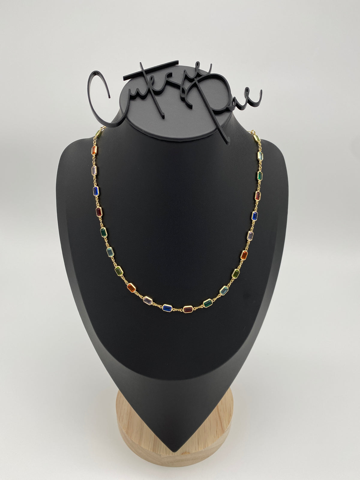 Multicolor Emerald-Cut CZ Necklace | 5MM | 18K Gold-Filled