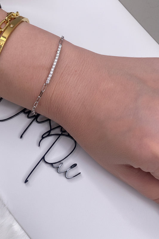Moissanite Pave and Paperclip Bracelet | 2MM | Sterling Silver | Certificate Included