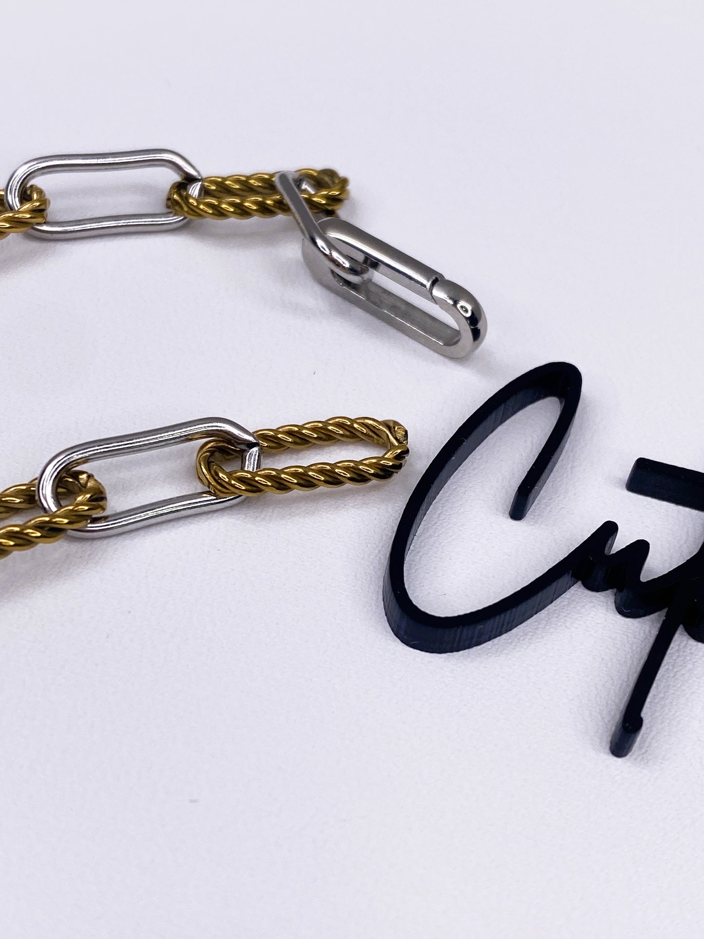 316L STAINLESS STEEL - BRACELET - 2-TONE CABLE TWIST PAPERCLIP 7MM