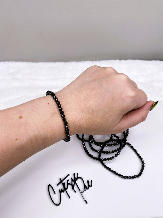 4MM Faceted - Black Spinel | Natural Gemstone Stretch Bracelet
