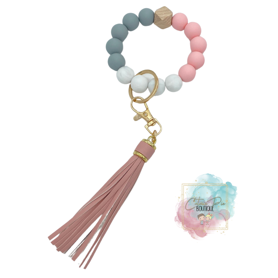 Silicone Bead Bracelet Keychain | Silicone & Wooden Beads | Bag Charm & Keychain Accessory