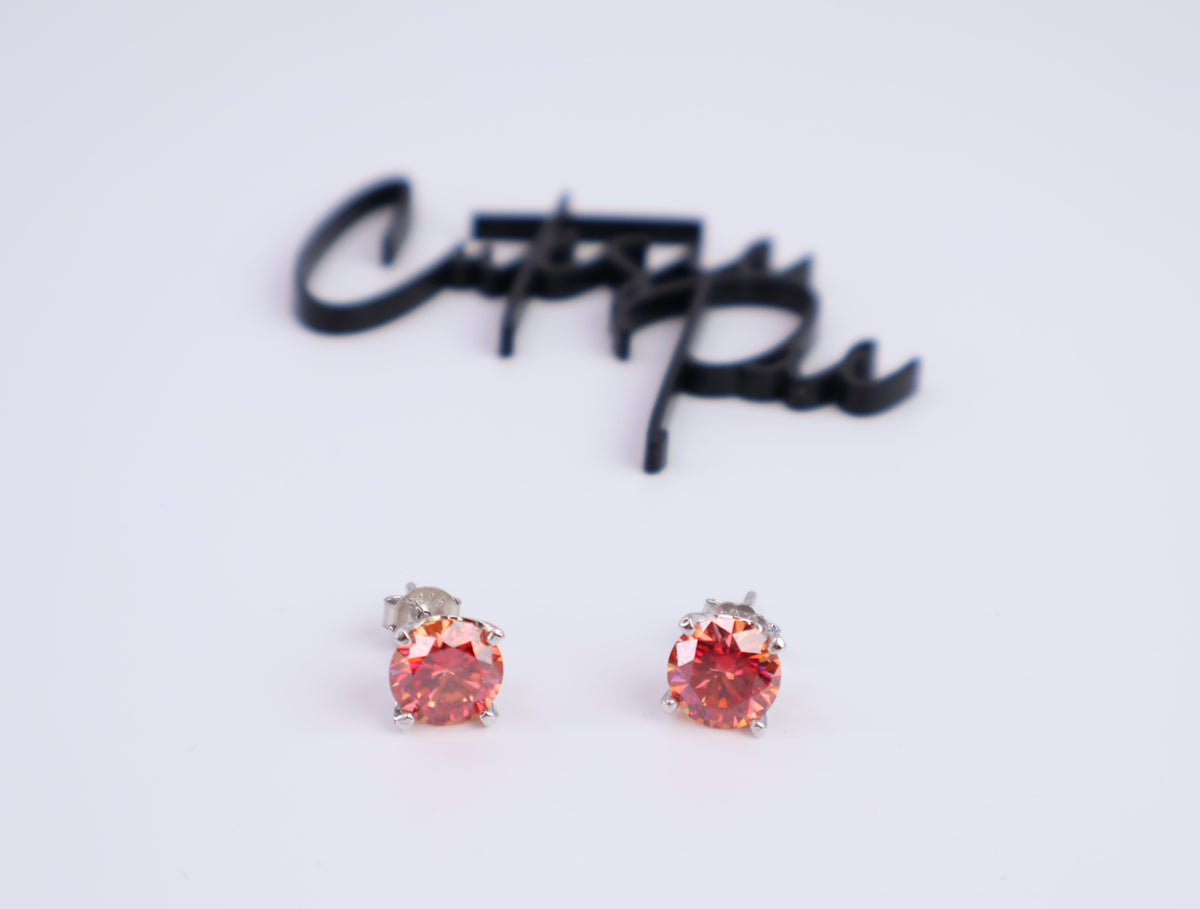 Orange Moissanite Round Stud Earrings | 2.0CT Each (4.0CT Total) | 950 Platinum-Plated Sterling Silver | Certificate Included