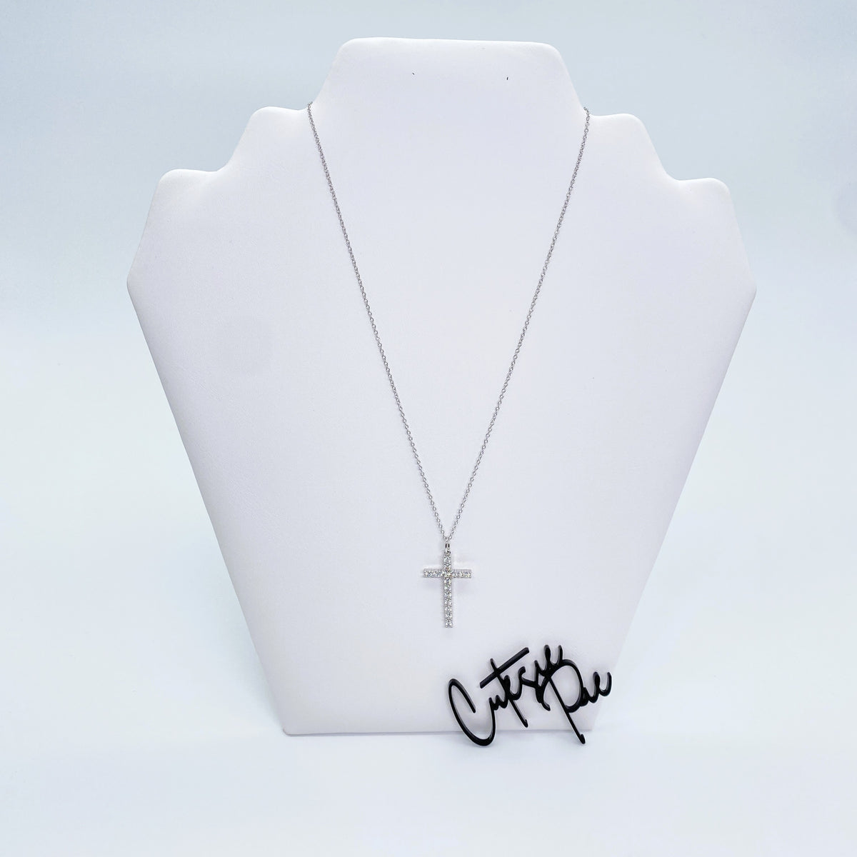 Moissanite Devotion Cross Necklace | Rhodium-Plated Sterling Silver | Certificate Included
