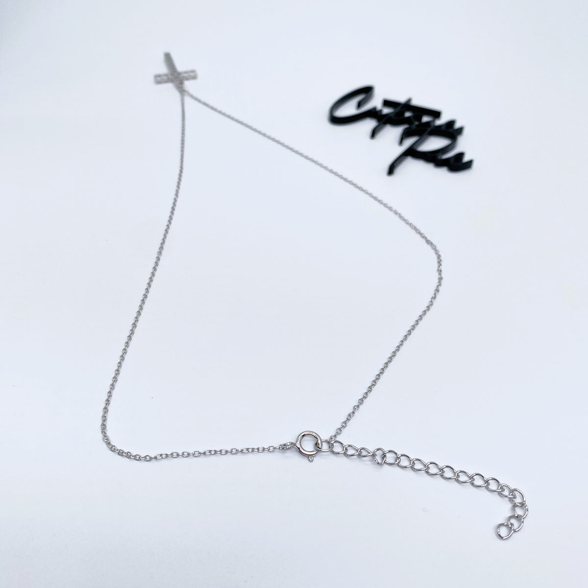 Moissanite Devotion Cross Necklace | Rhodium-Plated Sterling Silver | Certificate Included