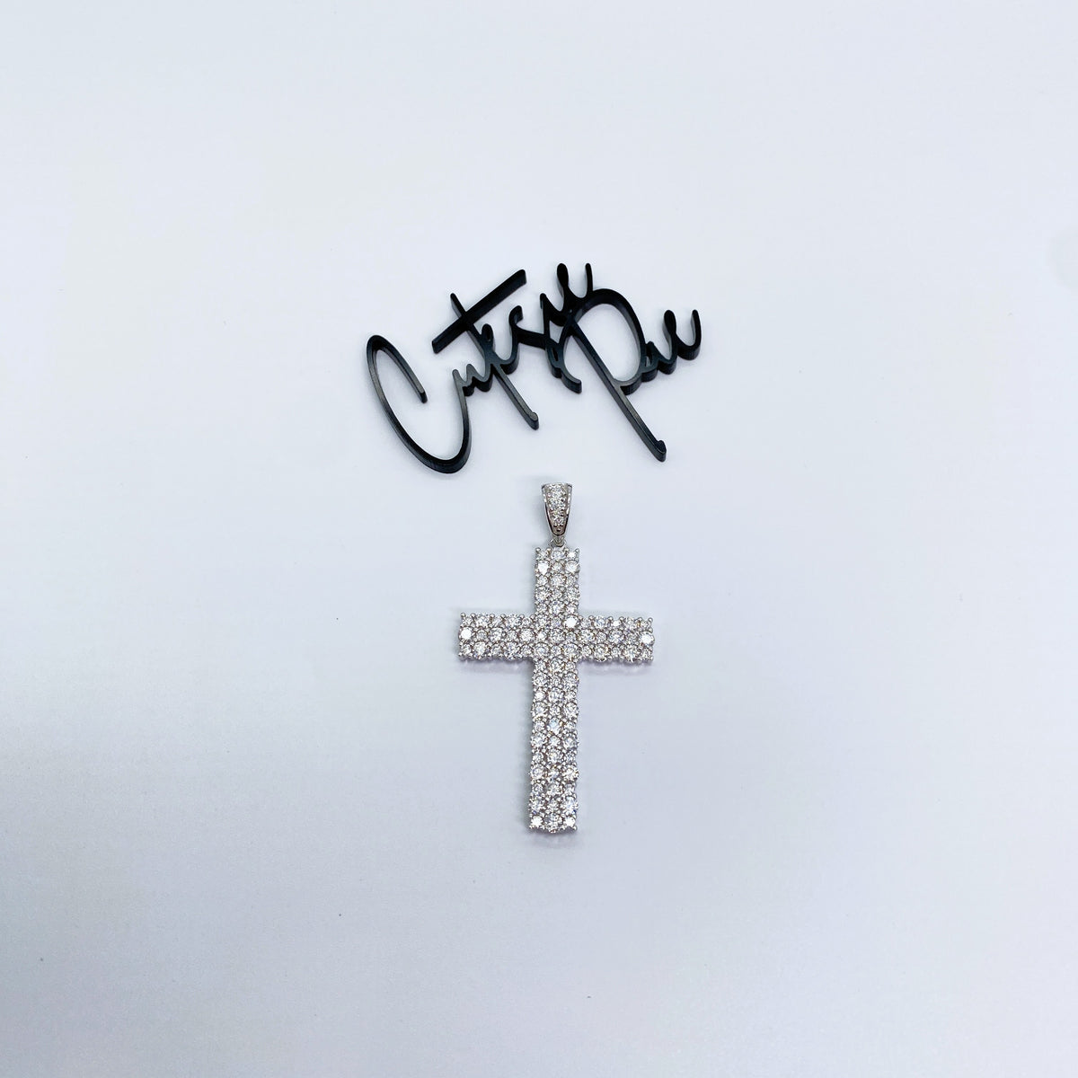 Moissanite Icy Cross Pendant | 31.2MM × 44.5MM | Rhodium-Plated Sterling Silver | Certificate Included