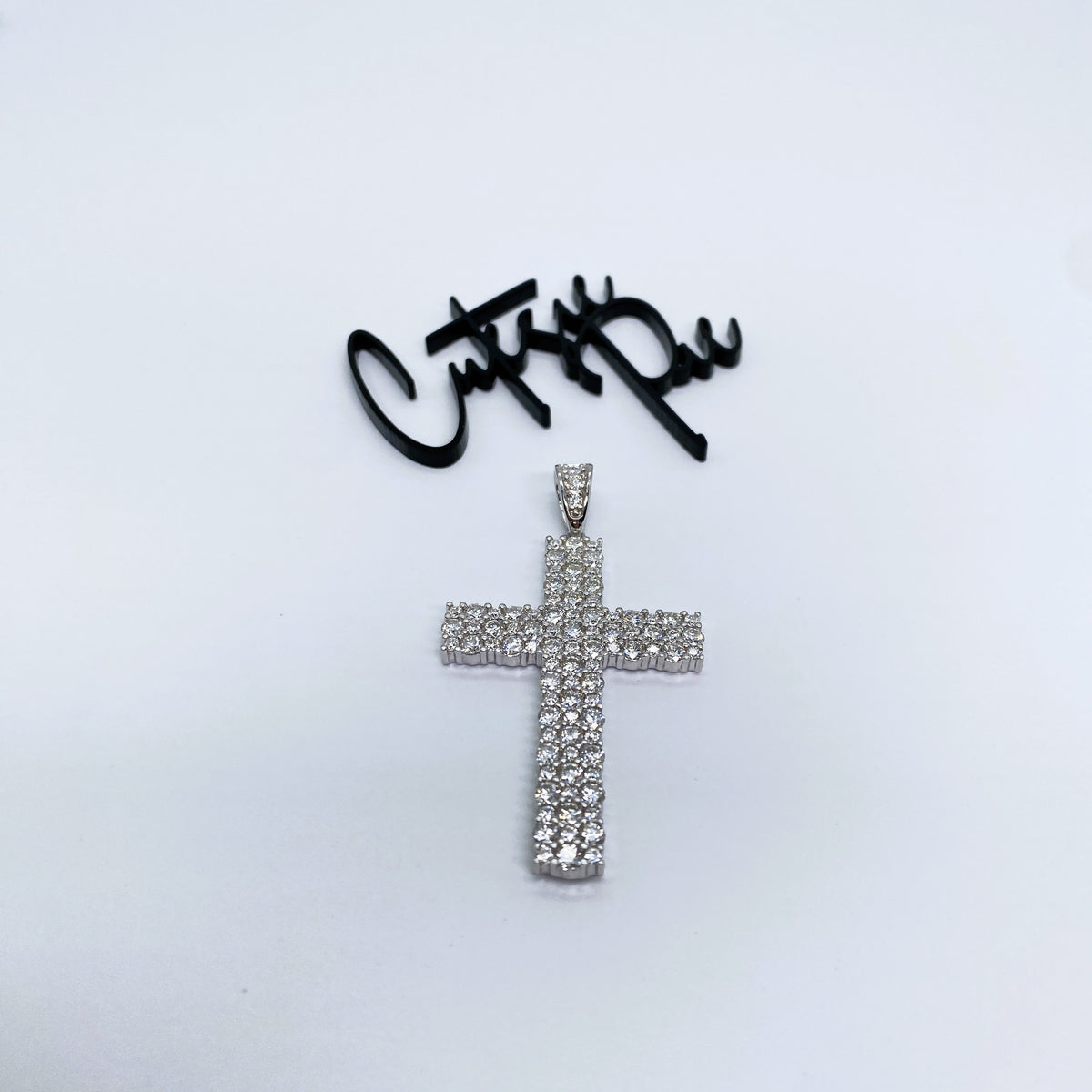 Moissanite Icy Cross Pendant | 31.2MM × 44.5MM | Rhodium-Plated Sterling Silver | Certificate Included