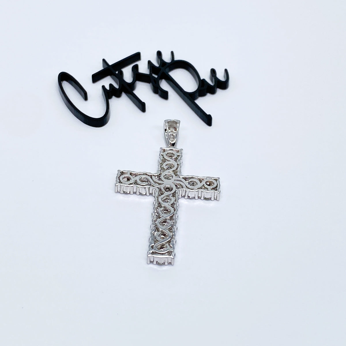 Moissanite Icy Cross Pendant | 31.2MM × 44.5MM | Rhodium-Plated Sterling Silver | Certificate Included