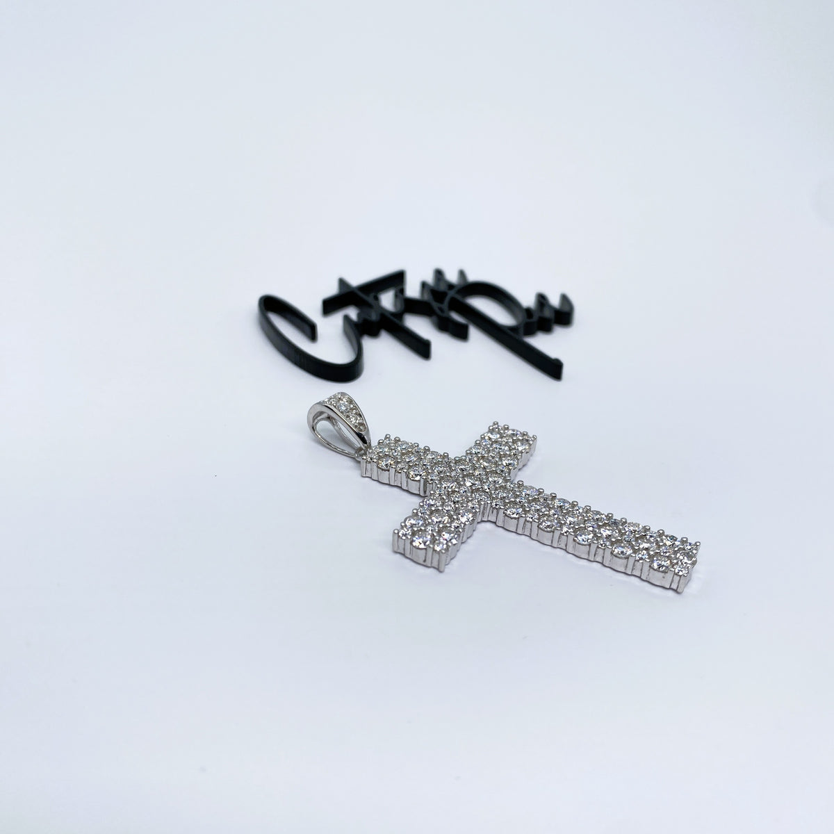 Moissanite Icy Cross Pendant | 31.2MM × 44.5MM | Rhodium-Plated Sterling Silver | Certificate Included