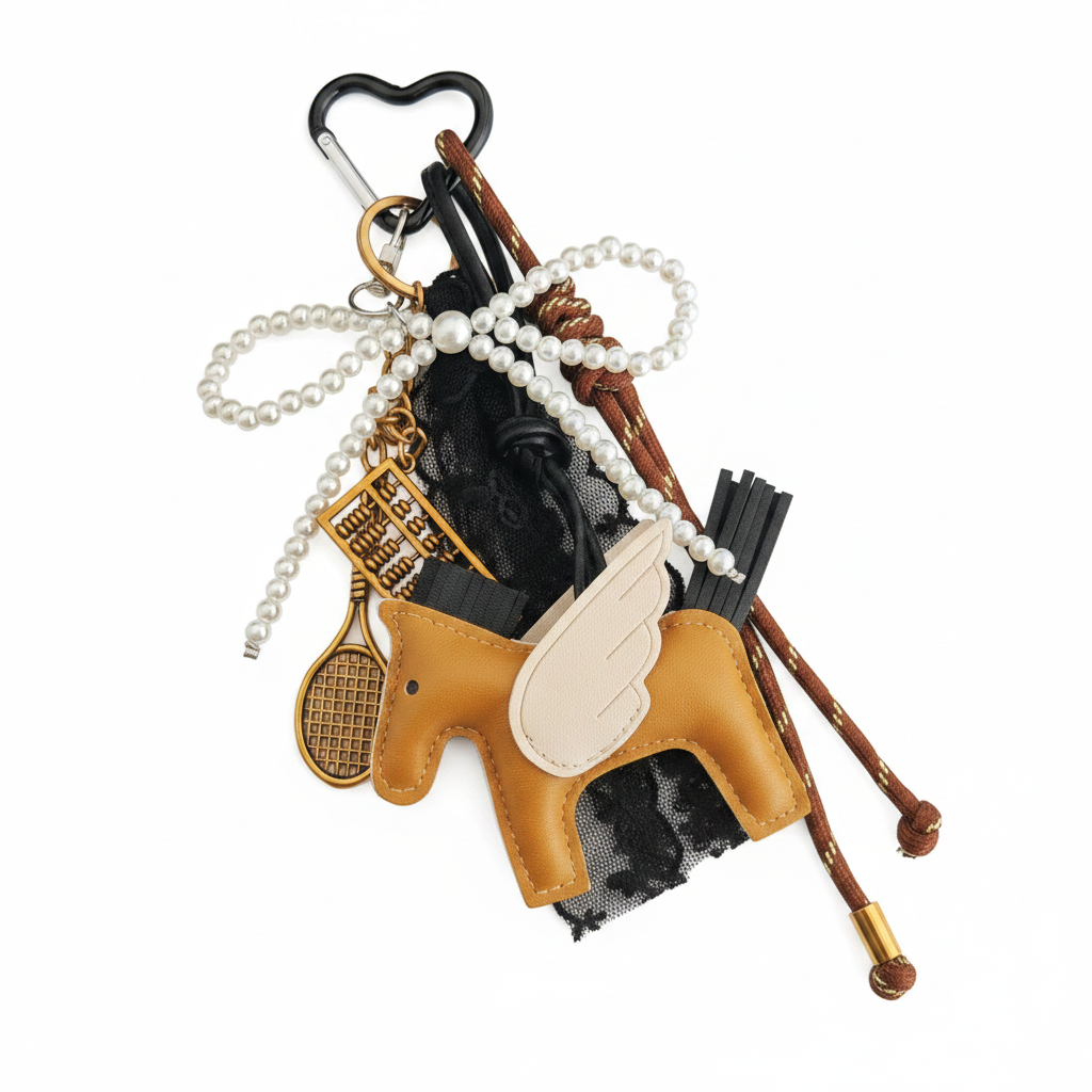 Multi Layer Brown Charm | Horse, Bow & Ribbon Charms | Bag Charm & Keychain Accessory