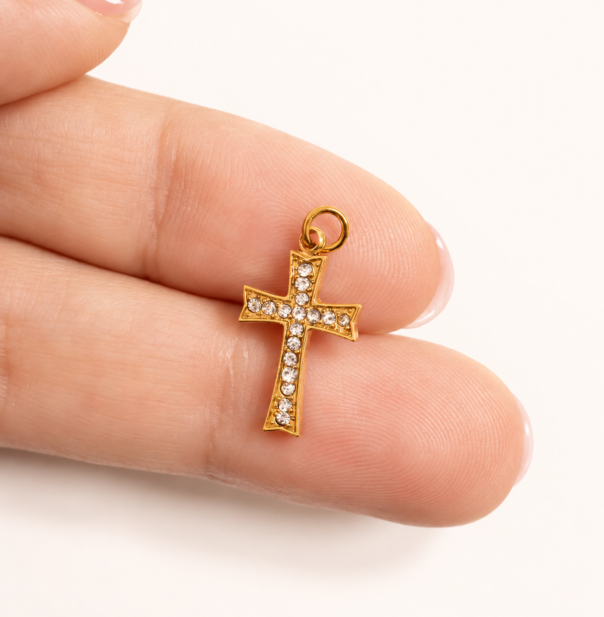 Bling Cross Charm | 10 × 17.2MM | 18K Gold PVD or Steel | 316L Stainless Steel