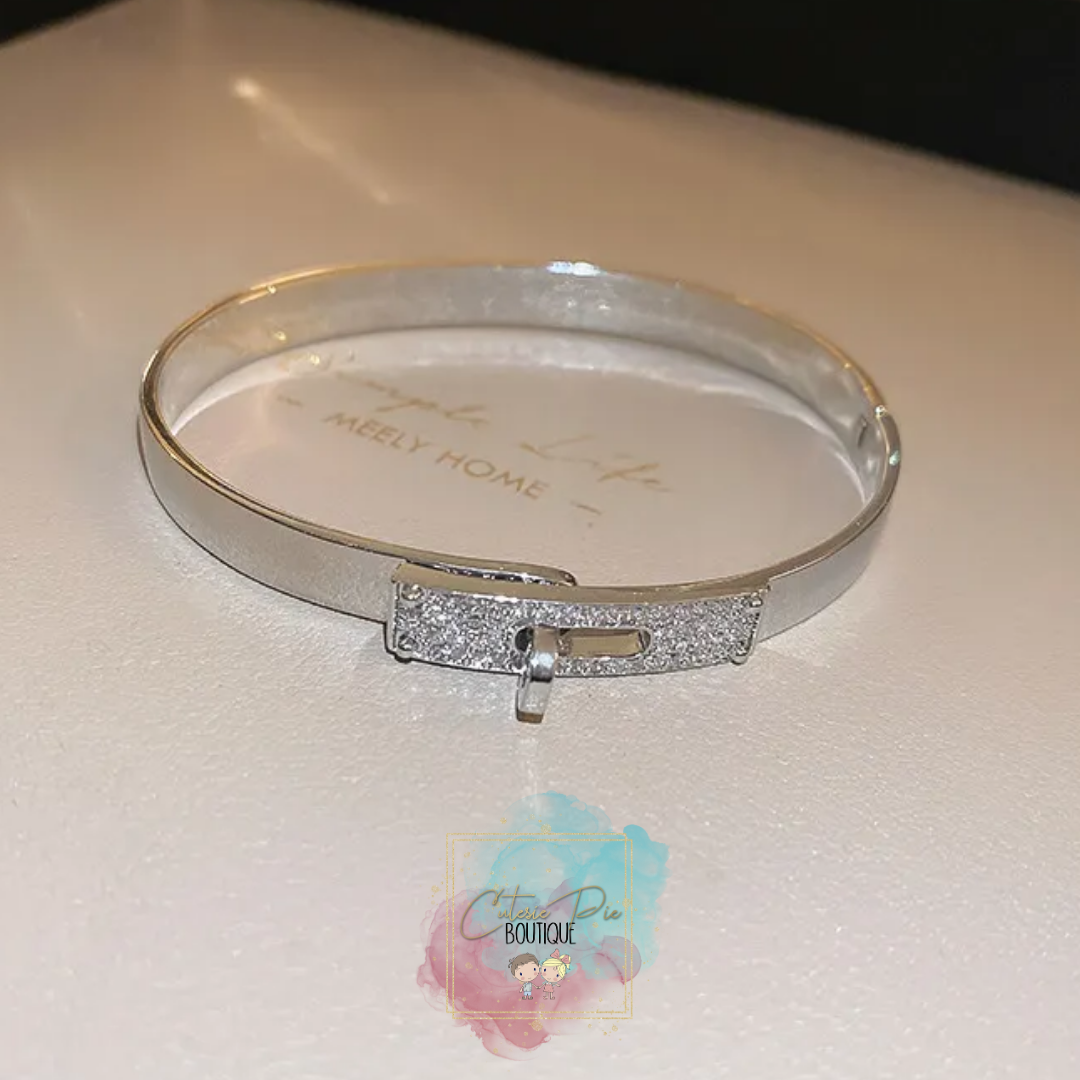 STAINLESS JEWELRY - Mini Bling Lock Bracelet - Titanium Steel Plated w/ Zircon