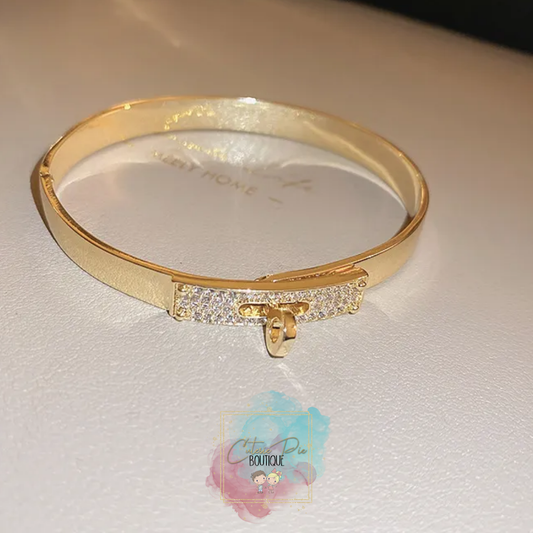 STAINLESS JEWELRY - Mini Bling Lock Bracelet - Titanium Steel Plated w/ Zircon