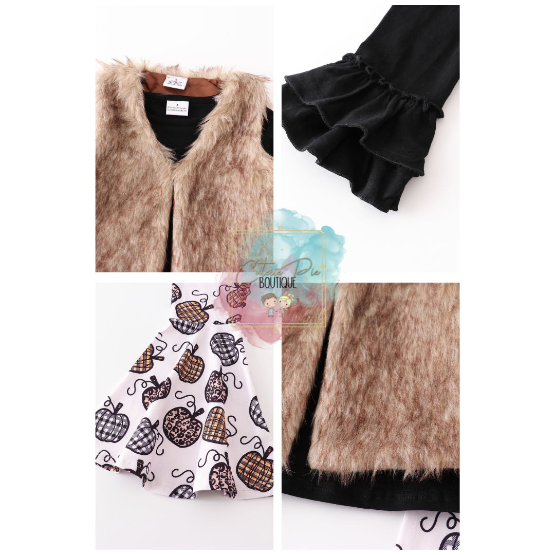 Fur Vest Pumpkin Outfit - 3PC SET - Top + Vest + Bell Pant