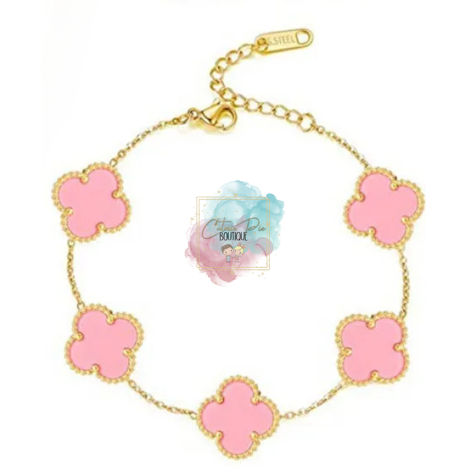 STAINLESS JEWELRY - Clover PINK Jewelry - Earring / Bracelet / Necklace / SET
