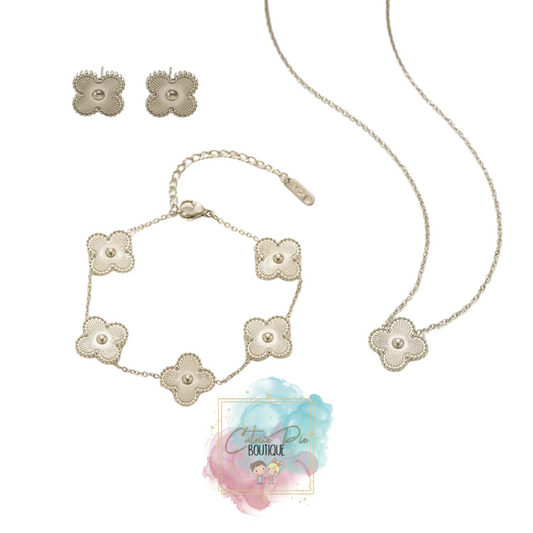 STAINLESS JEWELRY - Clover SILVER - Earring / Bracelet / Necklace / SET