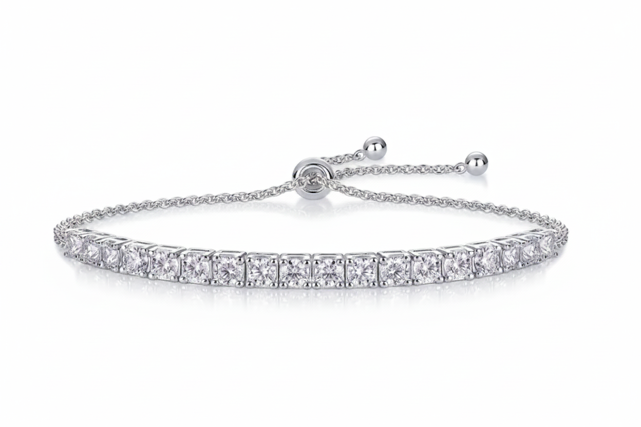 Moissanite Tennis Bolo Adjustable Bracelet 3MM | Round Brilliant 1.8CT | Sterling Silver | Certificate Included