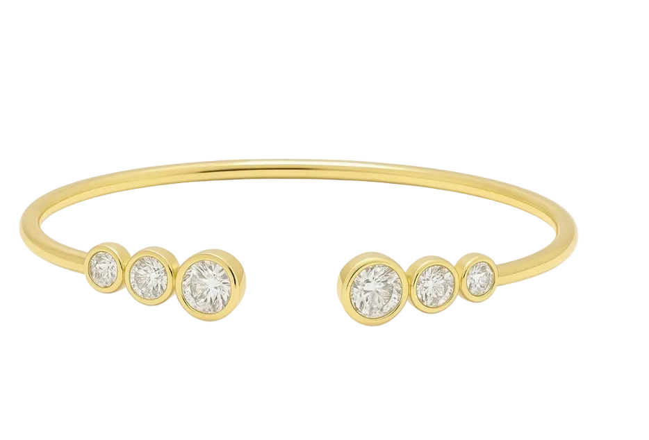 Moissanite Bezel Cuff Bracelet | Round Brilliant 0.8CT | 18K Gold over Sterling Silver | Certificate Included