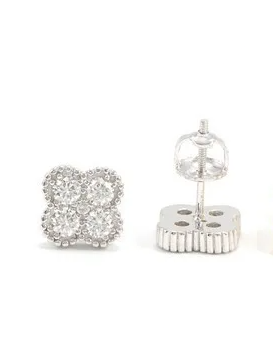 Moissanite Clover Stud Earrings | 8.5MM | Rhodium over Sterling Silver | Certificate Included