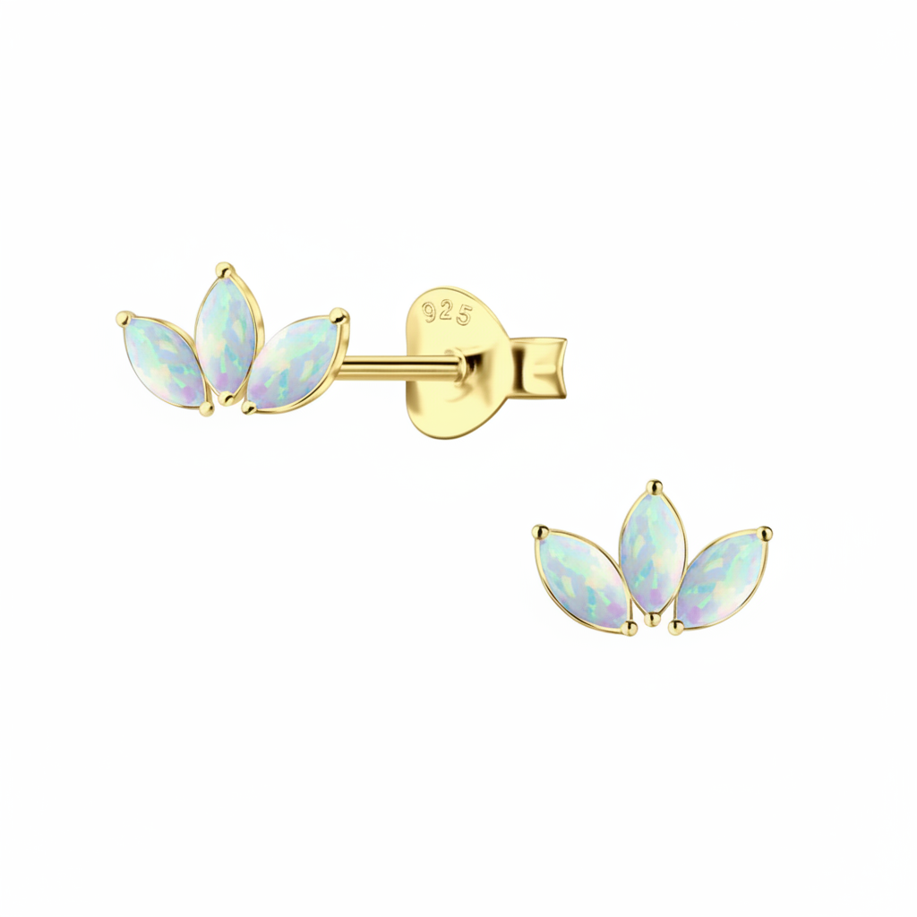GOLD VERMEIL - EARRINGS - OPAL MARQUISE STUDS 9x6MM