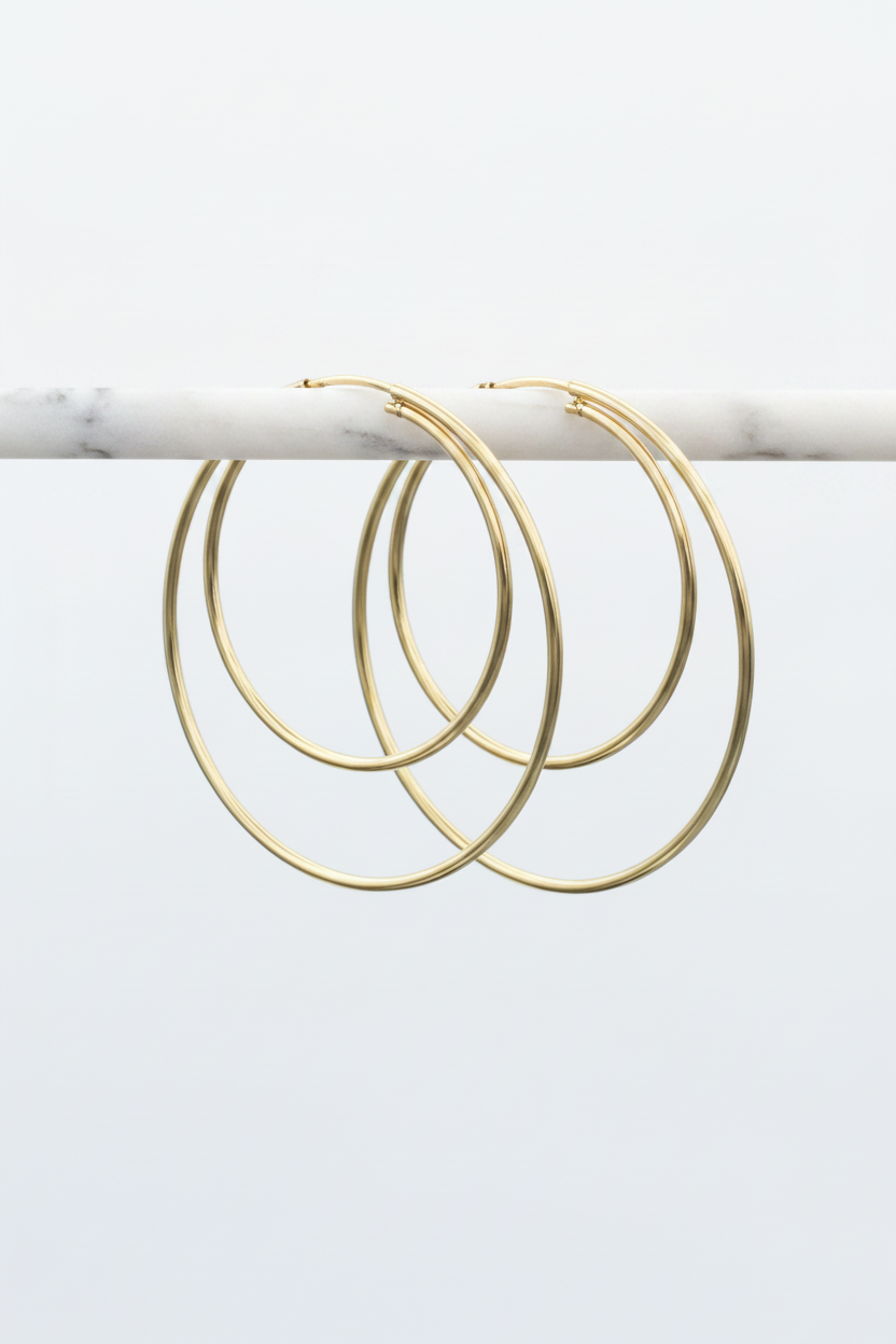 GOLD FILLED - EARRINGS - DOUBLE ENDLESS HOOPS 42MM