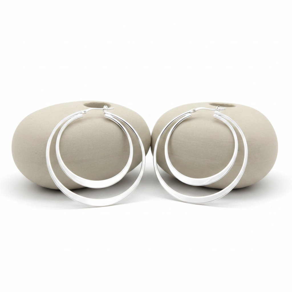 STERLING SILVER - EARRINGS - DOUBLE HOOPS 43MM
