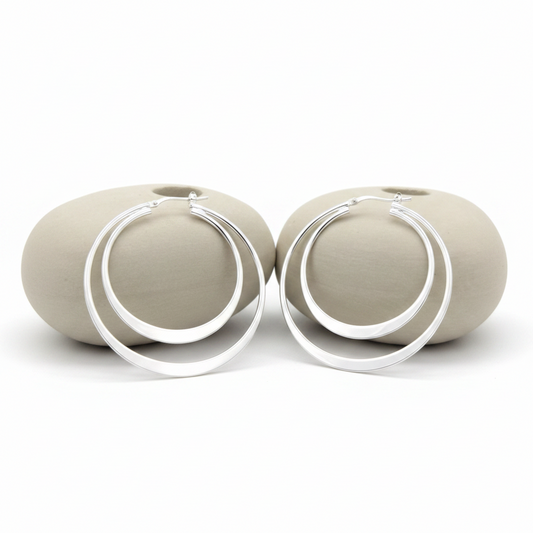 STERLING SILVER - EARRINGS - DOUBLE HOOPS 43MM