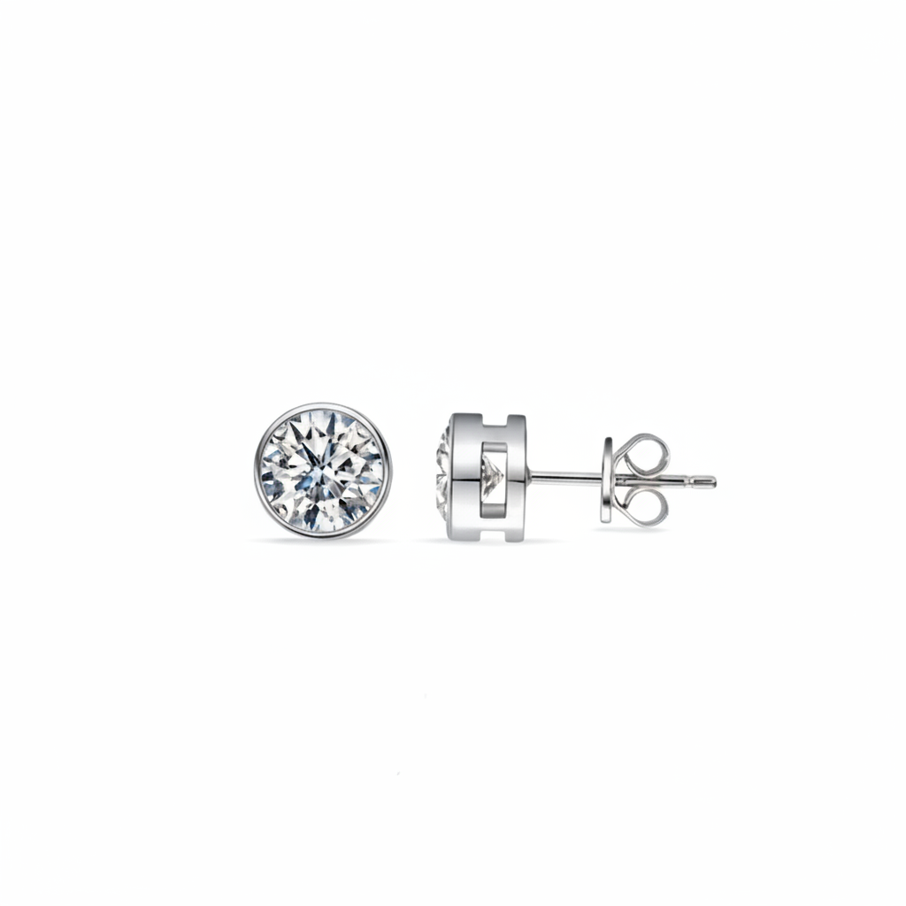 Moissanite Round Bezel Stud Earrings | 0.5CT Each (1.0CT Total) | Sterling Silver | Certificate Included