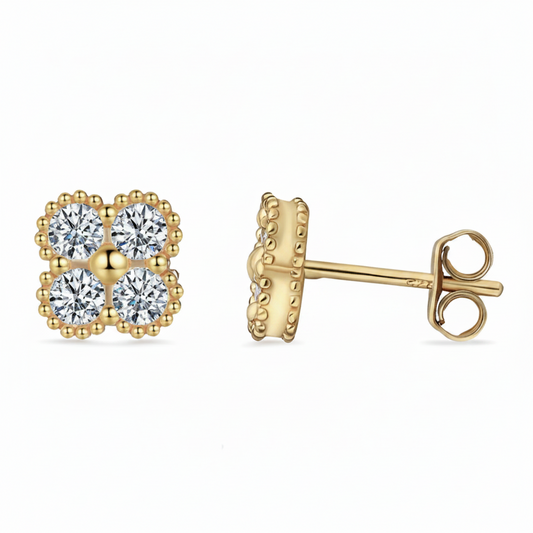 Moissanite Clover Stud Earrings | 0.8CT Each | 18K Gold or 950 Platinum over Sterling Silver | Certificate Included