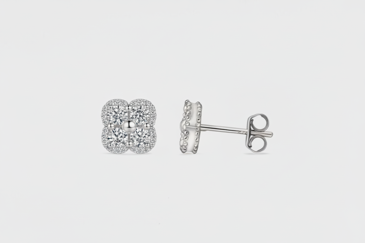 Moissanite Clover Stud Earrings | 0.8CT Each | 18K Gold or 950 Platinum over Sterling Silver | Certificate Included