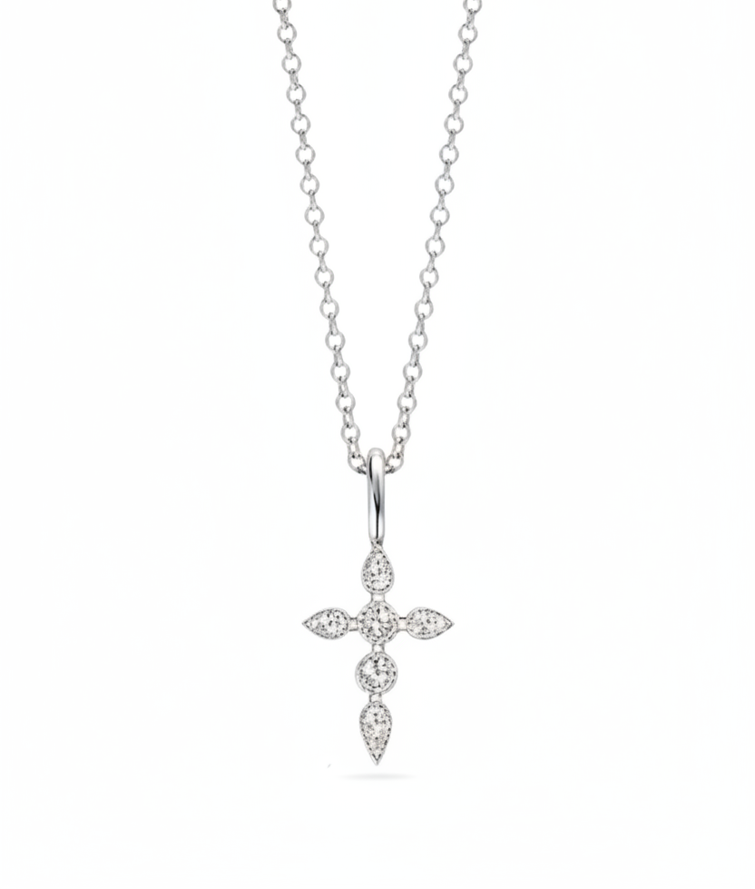 Moissanite Dainty Cross Pendant Necklace | 0.03CT | Sterling Silver | Certificate Included