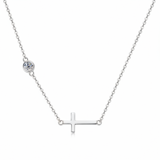 Moissanite Station Cross Necklace | 0.3CT | 950 Platinum-Plated Sterling Silver | Certificate Included