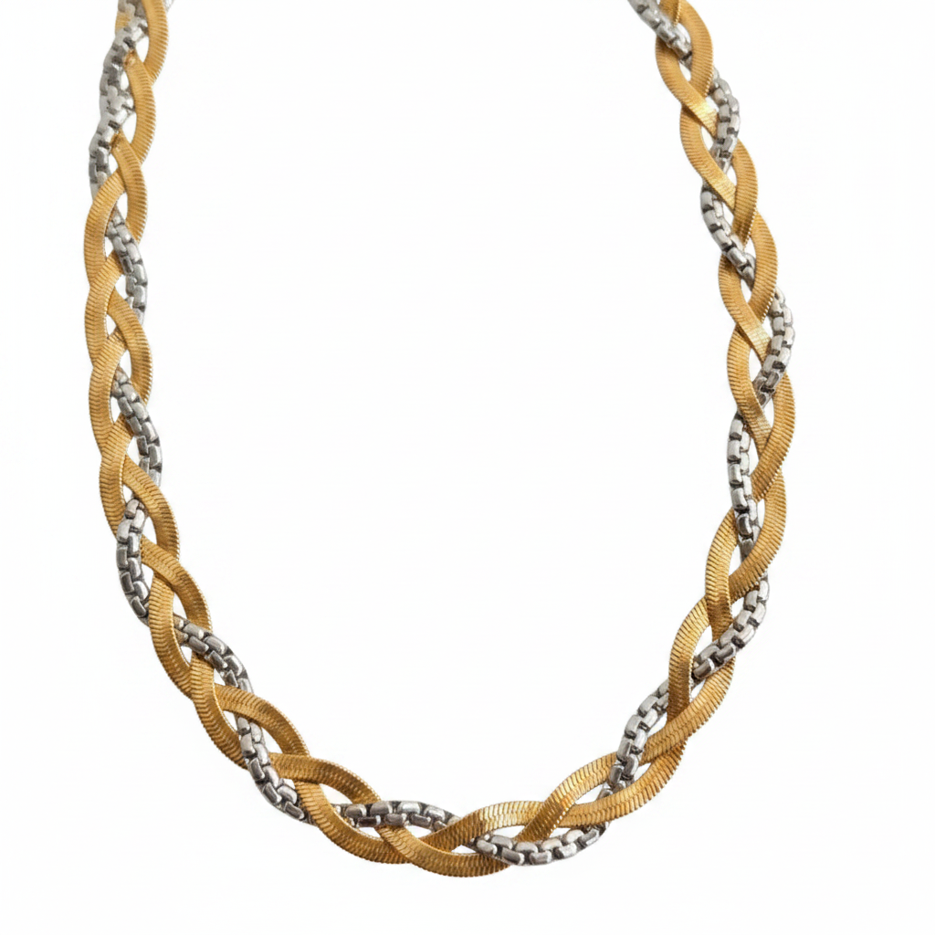 Two-Tone Woven Snake Chain Necklace | 18K Gold & Steel | 304 Stainless Steel