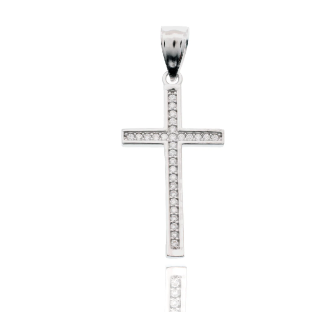Moissanite Faith Cross Pendant | Rhodium-Plated Sterling Silver | Certificate Included