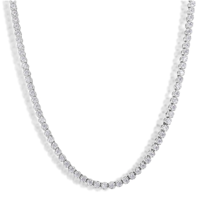 Moissanite Tennis Necklace | 2.25MM | Rhodium-Plated Sterling Silver | Certificate Included