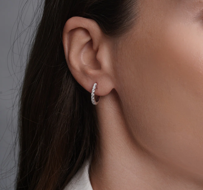 Moissanite Huggie Hoop Earrings | 12.5MM | Rhodium-Plated Sterling Silver | Certificate Included
