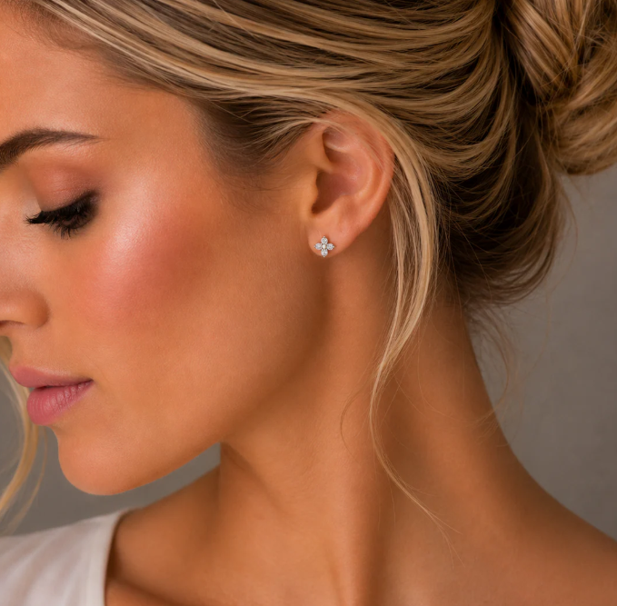 Lab-Grown Diamond Bloom | Flower Stud Earrings | 5MM | Rhodium-Plated Sterling Silver | Certificate Included