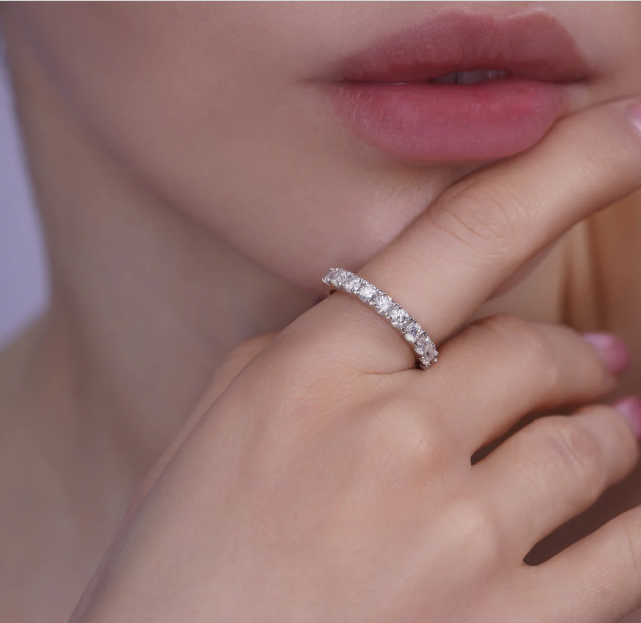 Moissanite Ever Ring | Half Eternity Band | 3MM | Rhodium-Plated Sterling Silver | Certificate Included