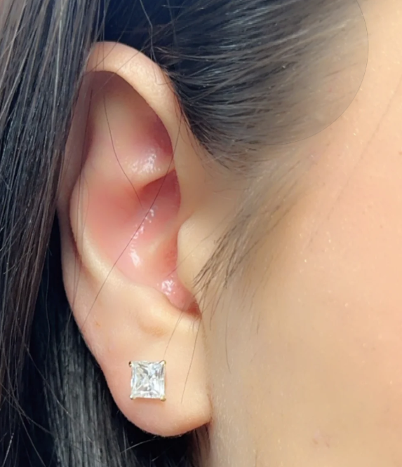 Moissanite Square Stud Earrings | 4MM (0.3CT EACH) | 14K Yellow Gold | Certificate Included