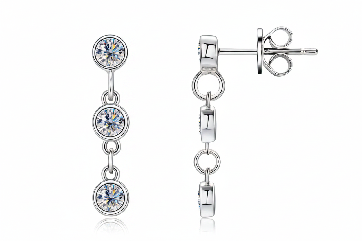 Moissanite Cascade Bezel Drop Earrings | 0.6CT Total | 950 Platinum-Plated Sterling Silver | Certificate Included