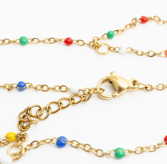 Colorful Bead Station Hand Chain Bracelet | Gold or Steel | 316L Stainless Steel