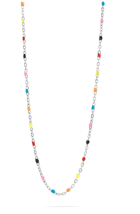 Colorful Bead Station Necklace | Gold or Steel | 316L Stainless Steel