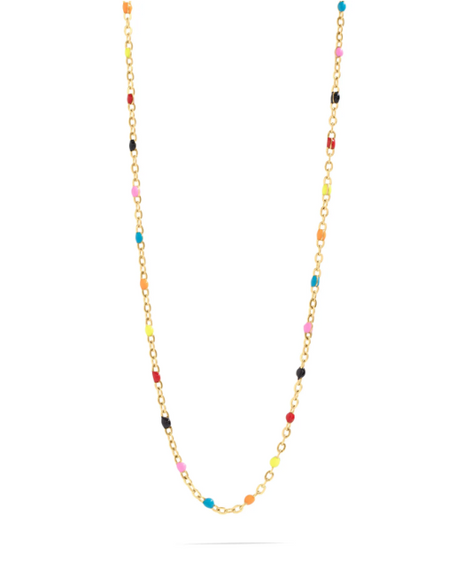 Colorful Bead Station Necklace | Gold or Steel | 316L Stainless Steel