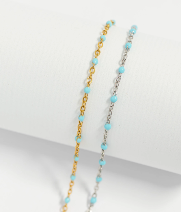 Azure Bead Station Bracelet | Gold or Steel | 316L Stainless Steel