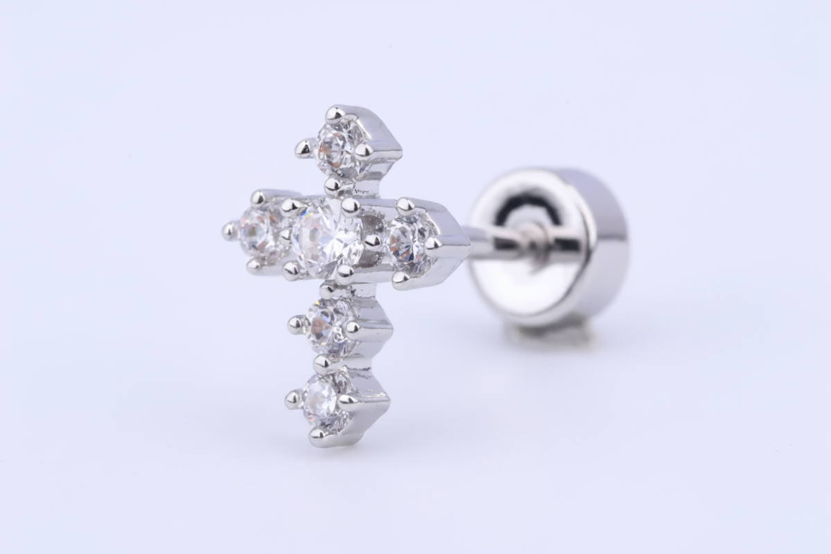 Dainty CZ Cross Piercing Stud | SOLD EACH | 316L Stainless Steel