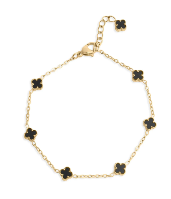 Dainty Black Clover Bracelet | 6MM | 18K Gold PVD | 316L Stainless Steel