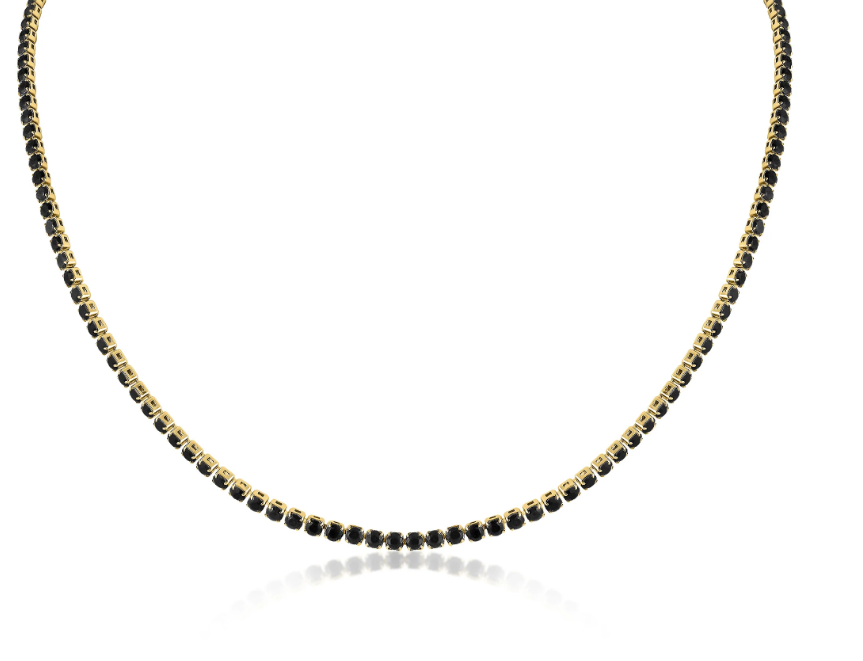 Black Rhinestone Tennis Necklace | 3MM | 18K Gold PVD or Steel | 316L Stainless Steel