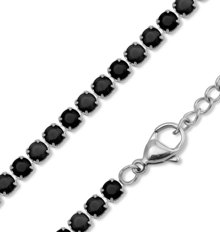 Black Rhinestone Tennis Necklace | 3MM | 18K Gold PVD or Steel | 316L Stainless Steel