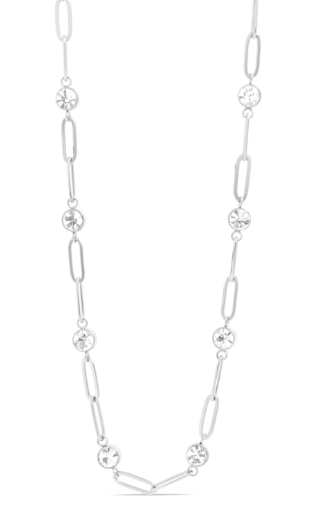 Crystal Station Paperclip Necklace | 4MM | 18K Gold PVD or Steel | 316L Stainless Steel