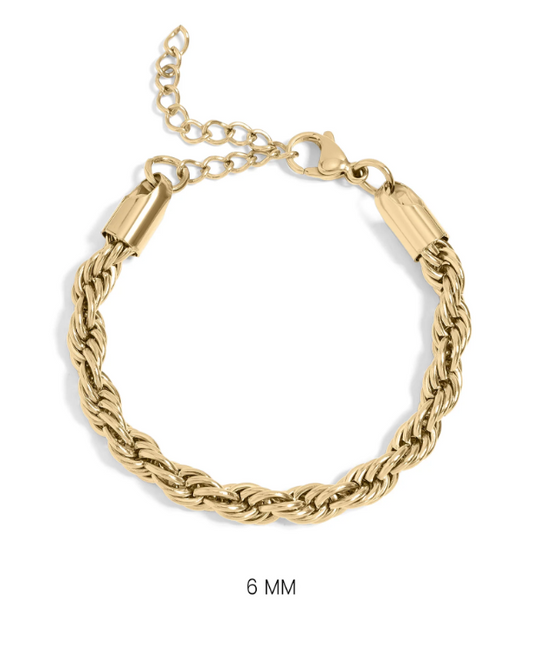 Rope Chain Bracelet | 6MM | Black, 18K Gold PVD or Steel | 316L Stainless Steel