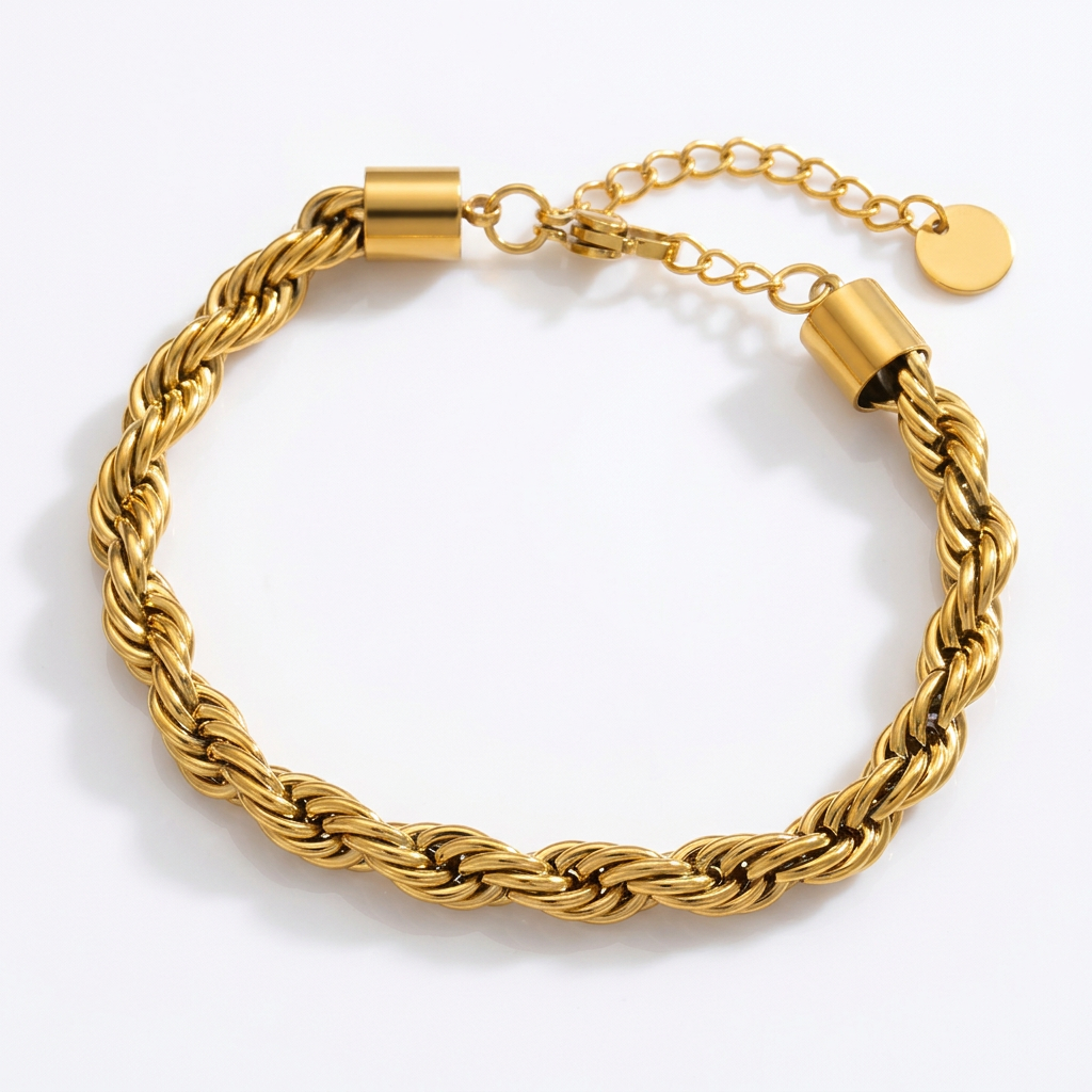 Rope Chain Bracelet Adjustable | 6MM | 18K PVD Gold | 304 Stainless Steel